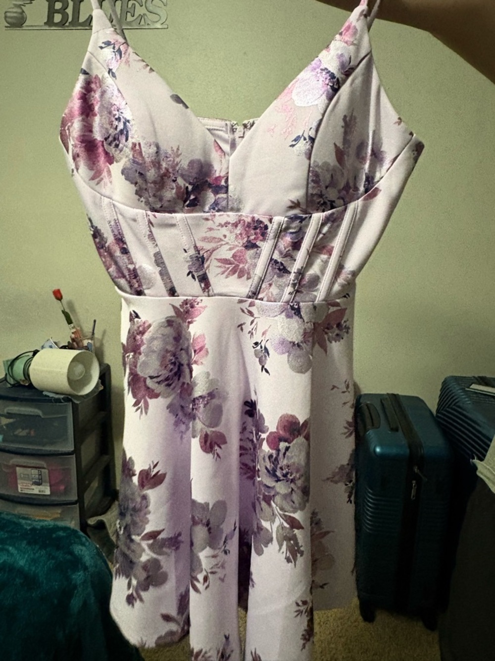 Floral Lavender A-Line Sundress with Spaghetti Straps
